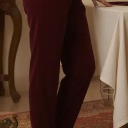ethniqu Women Regular Fit Maroon Velvet Trousers image 2