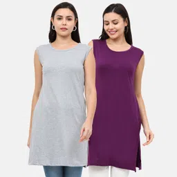 Women Grey, Purple Tank Top/Vest-image-0