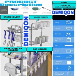 demiqon Utensil Kitchen Rack 5 Shelves Dish|Stand|Storage|31 x 30 Inch | Steel image 5