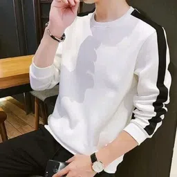 the fabshopper Women Striped Round Neck Cotton Blend White, Black T-Shirt image 3