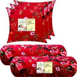 actos Microfibre Bolster Pack of 5 Floral Combo Set Of 3 Cushion And 2 image 1