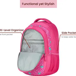 genie Medium 27 L Backpack Rivo School Bag for Girls, 17 inch. Pink colour Backpack for Women, image 3