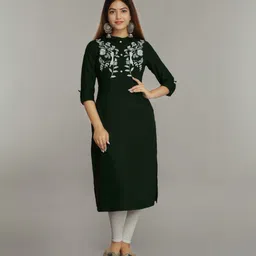 new4u Women Embroidered Viscose Rayon Straight Kurta image 1