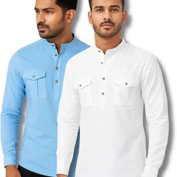 raremark Pack of 2 Men Solid Pure Cotton Straight Kurta-picture-21