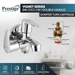 prestige Vignet 2 in 1 Bib Cock for Washing Machine, Bathroom, Toilet Hose with Teflon Tape and Wall Flange Bib Tap Faucet image 4