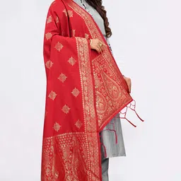 krifab collection Cotton Silk Printed Red Women Dupatta image 2