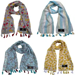letz dezine Floral Print Chiffon Women Multicolor Scarf, Stole-picture-21