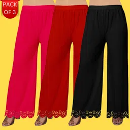 kiran impex Pack of 3 Women Straight Fit Multicolor Lycra Blend Trousers image 1