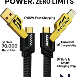 Noxwav 4-in-1 Cable 6.5 A 1 m OEM | Braided Fast Charging Cable | 120W Power | 1.5m Rugged Multiport | Type-C to Lightning, Type-C to USB-A | High-Speed Data | Compatible with iPhone, iPad, MacBook, Android | Black-image-4