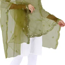 youthquake Net Embellished Green Women Dupatta image 2