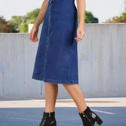 aksha creation Women Solid A-line Dark Blue Skirt image 3