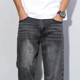 denim look Men Relaxed Fit Mid Rise Dark Grey Jeans image 4
