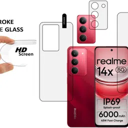 MOBKAVACH Front and Back Tempered Glass for Realme 14x 5G Red WITH CAMERA LENS PROTECTOR image 3