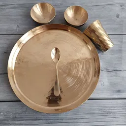 ensource Pack of 5 Bronze Thali Set | Handmade Kansa Thali Set | Ayurvedic Thali Set Dinner Set-picture-16