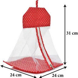 homestic Dot Printed Cotton Hanging Mesh Clothes Bag With Zipper & Hanging Loop (Red) Closet Organizer image 4