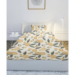 mayfair homes london Yellow Floral 144 TC Cotton Single Bedsheet with 1 Pillow Cover image 2