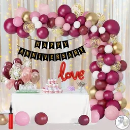 flipmate Solid Anniversary Decoration Kit -Burgundy White & Pink Pastel For Celebration Airwalker-picture-28