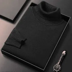 farlucci Men Solid High Neck Black Sweater image 1