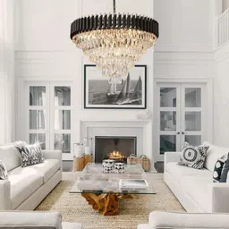 yavik crystal polish metal 600mm hanging pandent jhumar black gold chandelier Chandelier Ceiling Lamp image 2