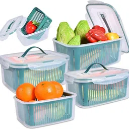 abtrix with ab 5-Piece Food Storage Containers with Drain Basket, Airtight Clip Lock Lids Plastic Fruit & Vegetable Basket-picture-15