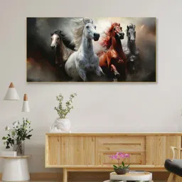 nestroots Gold Canvas Framed Majestic Horses in Dramatic Flight Wall Painting(12X24 Inch)-picture-35