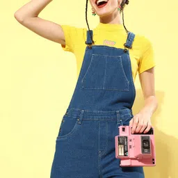 Roadster Women Blue Solid Twofer Takes Dungarees-picture-24