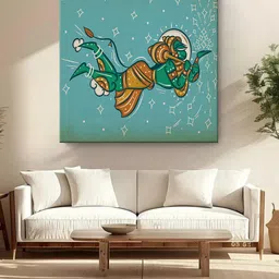 999Store Green & Orange Coloured Lord Hanuman Canvas Religious Wall Paintings-picture-18