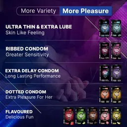 noTTy Boy Men BiggBang 4-In-1 Ribbed-Dotted-Delay-Contoured Multi Textured Condoms - 10Pcs image 5