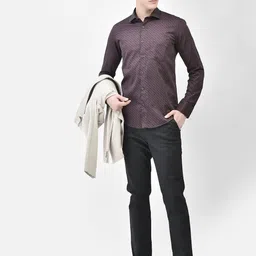 Crimsoune Club Slim Fit Micro Ditsy Printed Spread Collar Pure Cotton Casual Shirt-picture-17