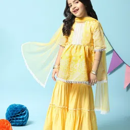 Biba Ethnic Motifs Embroidered Empire Kurta with Sharara & Dupatta image 4