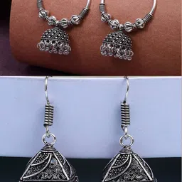 Anouk Set of 2 German Silver-Plated Oxidised Dome Shaped Jhumkas-picture-57