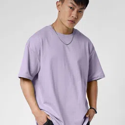 The Souled Store Lavender Drop-Shoulder Sleeves Oversized Pure Cotton Casual T-Shirt-picture-33