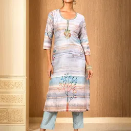 Soch Floral Printed Regular Beads and Stones Kurta with Trouser image 1
