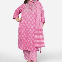 MIRCHI FASHION Women Plus Size Floral Printed Pure Cotton Kurta with Trouser & Dupatta-picture-36