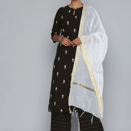 Vishudh Women Black Ethnic Motifs Embroidered Cotton Kurta with Palazzos & With Dupatta-picture-43