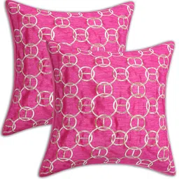 INDHOME LIFE Pink & Gold-Toned Set of 2 Embroidered Square Cushion Covers-picture-25
