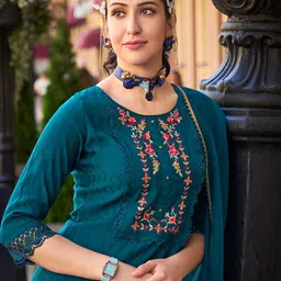 MOJILAA Women Floral Embroidered Regular Beads and Stones Kurta with Salwar & With Dupatta-picture-41