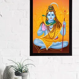 eCraftIndia Blue & Mustard Yellow Lord Shiva Satin Matt Textured UV Wall Art-picture-26