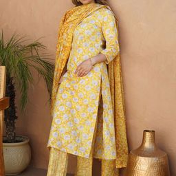 Libas Floral Printed V-Neck Straight Kurta With Palazzos & Dupatta-picture-20