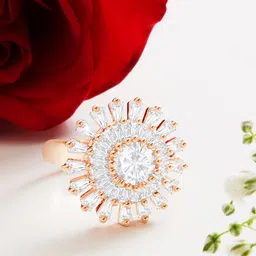 AMI Rose -Gold-Toned & White Rose Gold Plated CZ-Studded Adjustable Finger Ring-picture-18