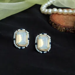 BeAbhika Gold-Plated Contemporary Kundan Studded & Beaded Studs Earrings-picture-23