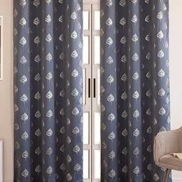 HOMEMONDE Grey & Brown Set of 2 Floral Black Out Long Door Curtain-picture-19