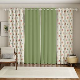 URBAN SPACE Green & White Set of 4 Ethnic Motifs Long Door Curtain-picture-34