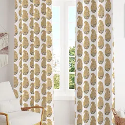 Trance Home Linen Gold Toned 2 Pcs Printed Room Darkening Pure Cotton Long Door Curtains-picture-15