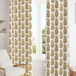 Trance Home Linen Gold Toned 2 Pcs Printed Room Darkening Pure Cotton Long Door Curtains-picture-34