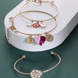 Zaveri Pearls Women Pack Of 3 Gold-Plated & Pink Enamelled Cuff Bracelet-image-96