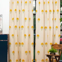 URBAN SPACE 2 Pcs White & Yellow Ethnic Motifs Cotton Door Curtain-image-5