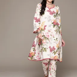 Readiprint Fashions Floral Printed Pure Cotton Kurta with Trousers-picture-28