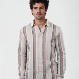 Celio Classic Multi Stripes Mandarin Collar Pure Cotton Casual Shirt-picture-40