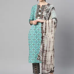 Indibelle Women Printed Regular Pure Cotton Kurta with Trousers & Dupatta-image-21